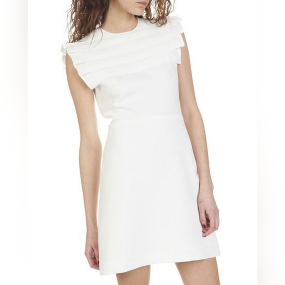 Sandro Dresses & Skirts - Sandro Paris White Laurena Mini Dress Size 38/US 6 Pleated Ruffle EUC